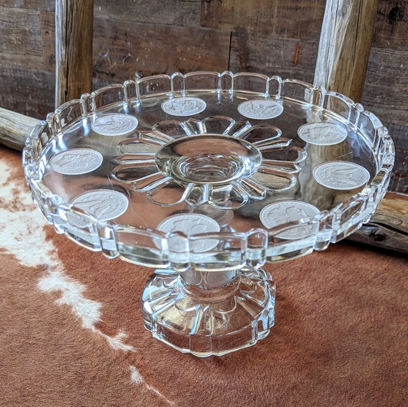 Antique 1892 Silver Dollar Glass Pedestal Cake Stand W Frosted Morgan Dollar - Picture 1 of 15